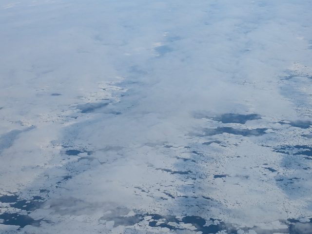 Thin clouds over sea ice, seen from Polar 5 during COMPEX